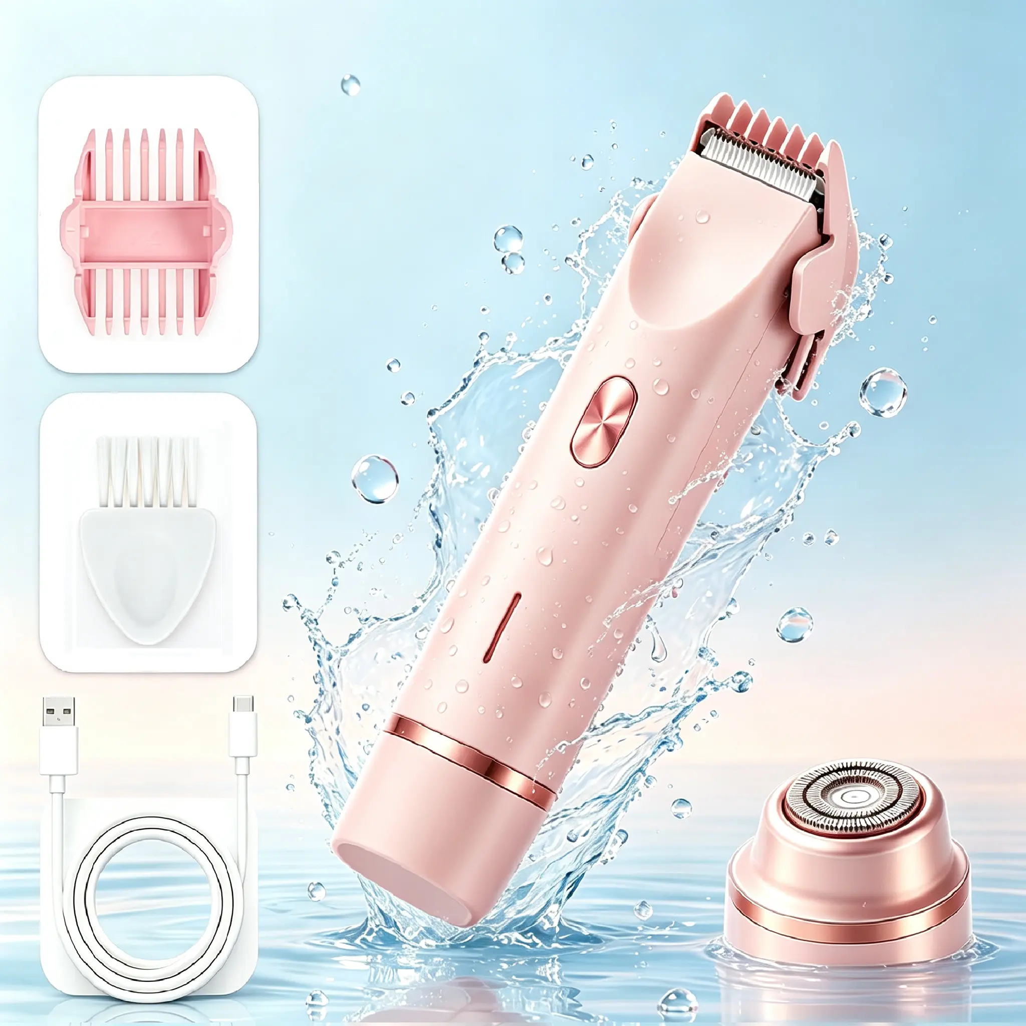 Bikini Trimmer Electric Razors for Women,2-in-1 Dual Head IPX7 Waterproof Wet Dry Body Groomer,Rinsable Detachable Cutting Head,USB Rechargeable Cordless Shaver for Bikini Line Legs Underarms Facial Hair Removal.little gift set for girls