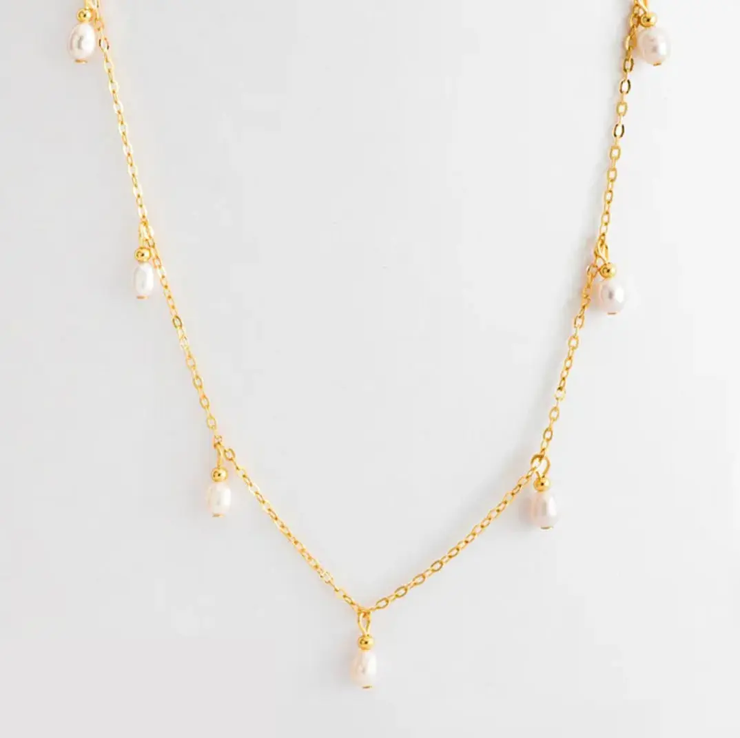 Women's Dainty Pearl Necklace - Gold-Plated Stainless Steel, Dainty Layering Costume Jewelry for Elegant Occasions, Dainty Layering Jewelry