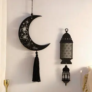 Ramadan Wall Decor, 1 Count/2 Counts Moon & Lantern Design Wall Hanging Ornament, Boho Chic Decor, Home Festival Decorations, Hangable, Hanging Room Decor, Home Decor Ornaments
