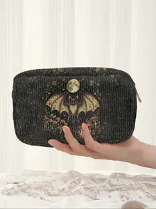 Bat Pattern Plaid Makeup Bag, Colorful Lightweight Multifunctional Casual Travel Cosmetic Pouch, Random Print Storage Bag for All Seasons