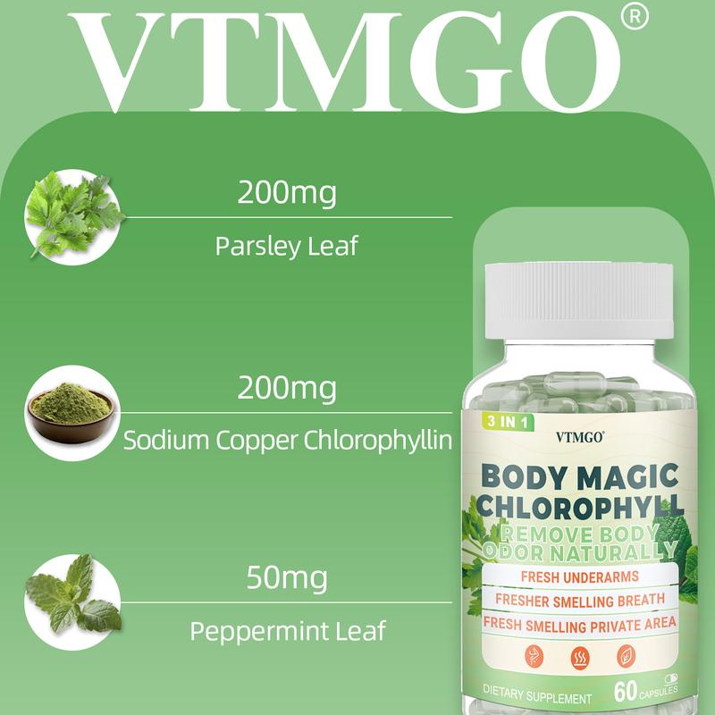 VTMGO Body Magic Chlorophyll  Capsule Healthcare Supplement - Natural Deodorant and Detox - Gut Support Healthcare Liver