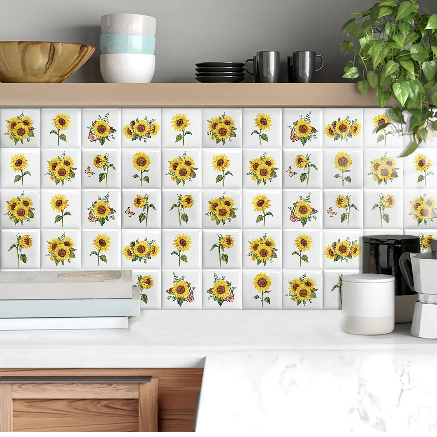 10-Piece Colorful Sunflower Kitchen Stickers, Bohemian Vinyl Floral Wall Art, Easy Installation, Durable Design, Suitable for Kitchen/bathroom/living Room
