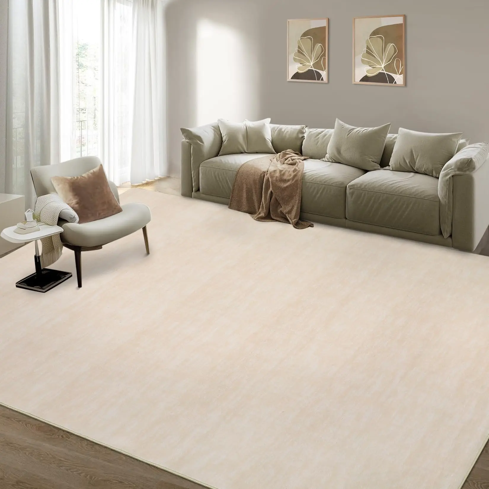 GARVEE Washable Rugs 9x12 Area Rug for Bedroom Modern Living Room Rug Non Slip Farmhouse Solid Large Rug Soft Non Shedding Throw Rugs Stain Resistant Carpet for Dining Room Nursery Beige 9'x12'