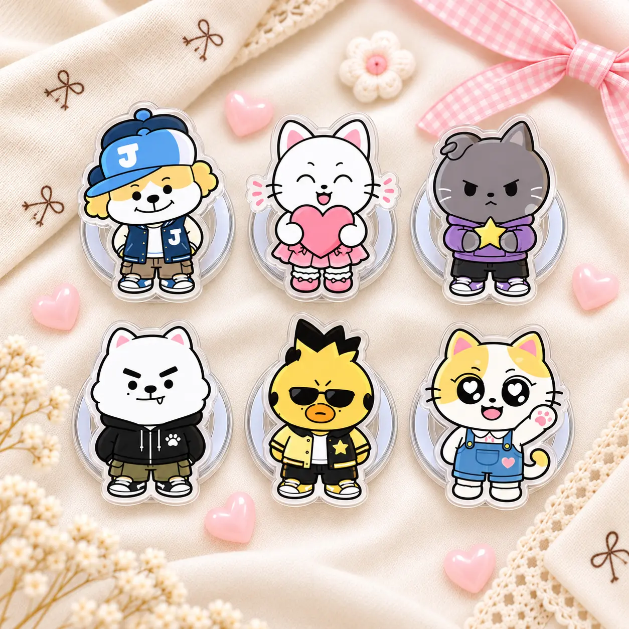 Kawaii Echin Ehypen Mascot Phone Grip – Cute K-Pop Inspired MagSafe Acrylic Phone Holder, Foldable Kickstand, Trendy Character Accessory for Teens and Fans