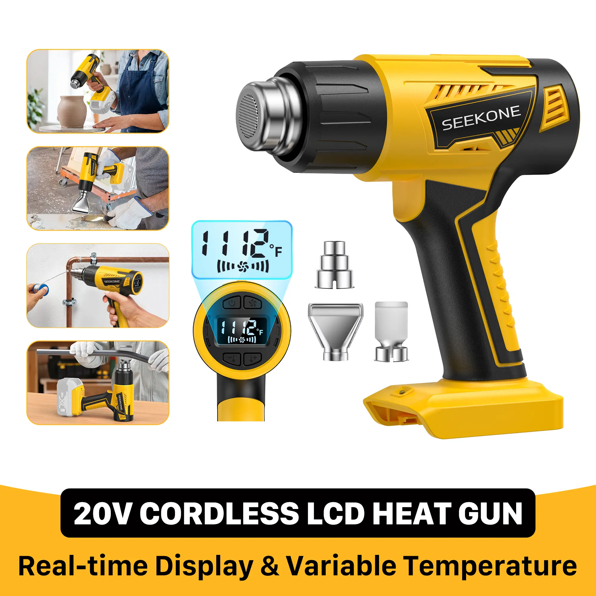 Cordless LCD Digital Heat Tool, Adjustable Temp & Airflow Portable Lithium Battery Power Tool for Shrink Tubing, Vinyl Wrap, DIY Crafts