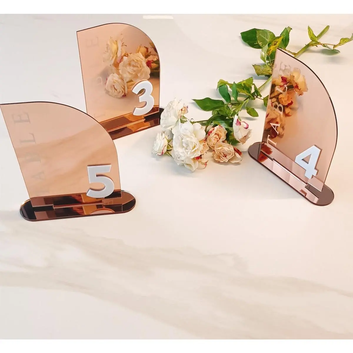 Acrylic Wedding Table Numbers,Semi-Arched Mirrored Acrylic Table Numbers for Party,Events,Occasion Decoration (Number 1-10, Rose Gold Mirror)