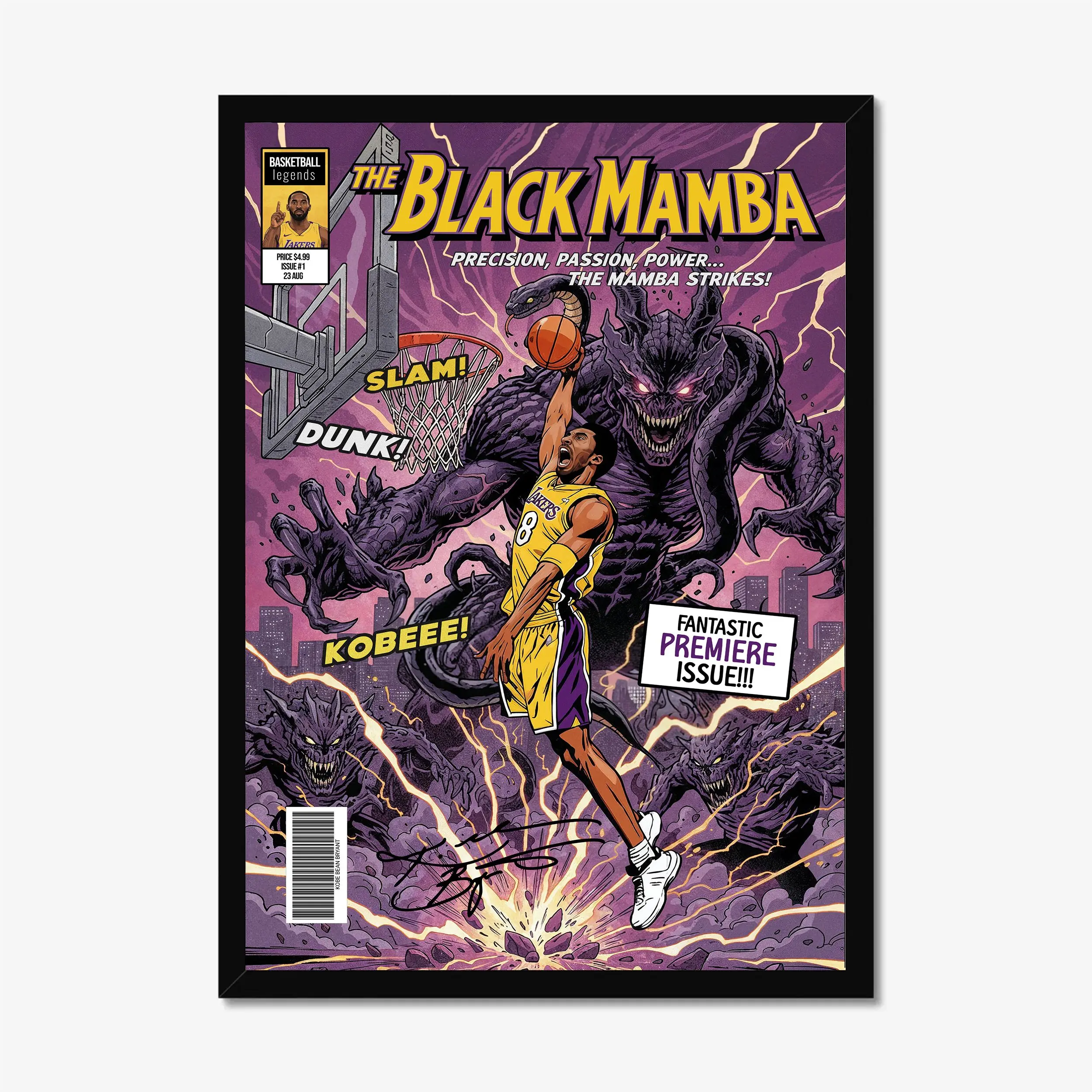 [SALE UP TO 45%] Kobe Black Mamba Comic Poster, Iconic Basketball Comic Style Wall Art for Fans Home Decor and Game Room, Collector Gift [UNFRAMED]
