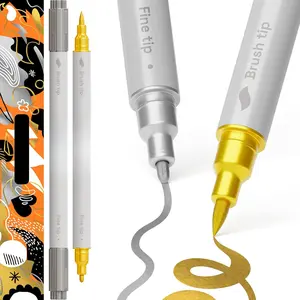 2  &  Dual-Tip   Pens - Multisurface Markers for Glass, Rock, Fabric, , Plastic &  - 1 mm Fine & Brush Tips