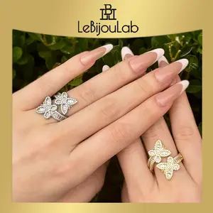 [LeBijouLab] 2026 Valentine's Gift | New Arrival Lush Butterfly Ring Golden & Silver W/ Sparkling Zirconia Stone Adjustable Size | Dainty Butterfly Ring for Women | Birthday Gift | Mother's Day Gifts for Her