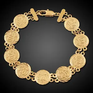 18K Gold Plated Unisex Bracelet with Golden Dragon Pattern Geometry Design 210mm Length Copper Material Vacuum Electroplated