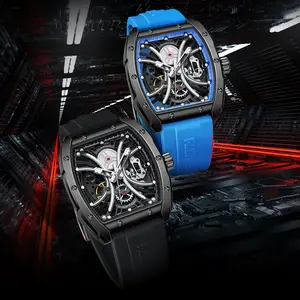Barrel-style fully automatic mechanical men’s watch featuring an arched design, openwork dial, luminous display for clear readability—luxurious business wristwatch with a beautiful gift box.