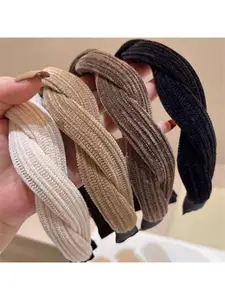 4pcs New Simple Wide Side Edge Fabric Hair Band Women Fashion Korean Retro Braided Headband Solid Knot Hoop Girls Hair Accessories