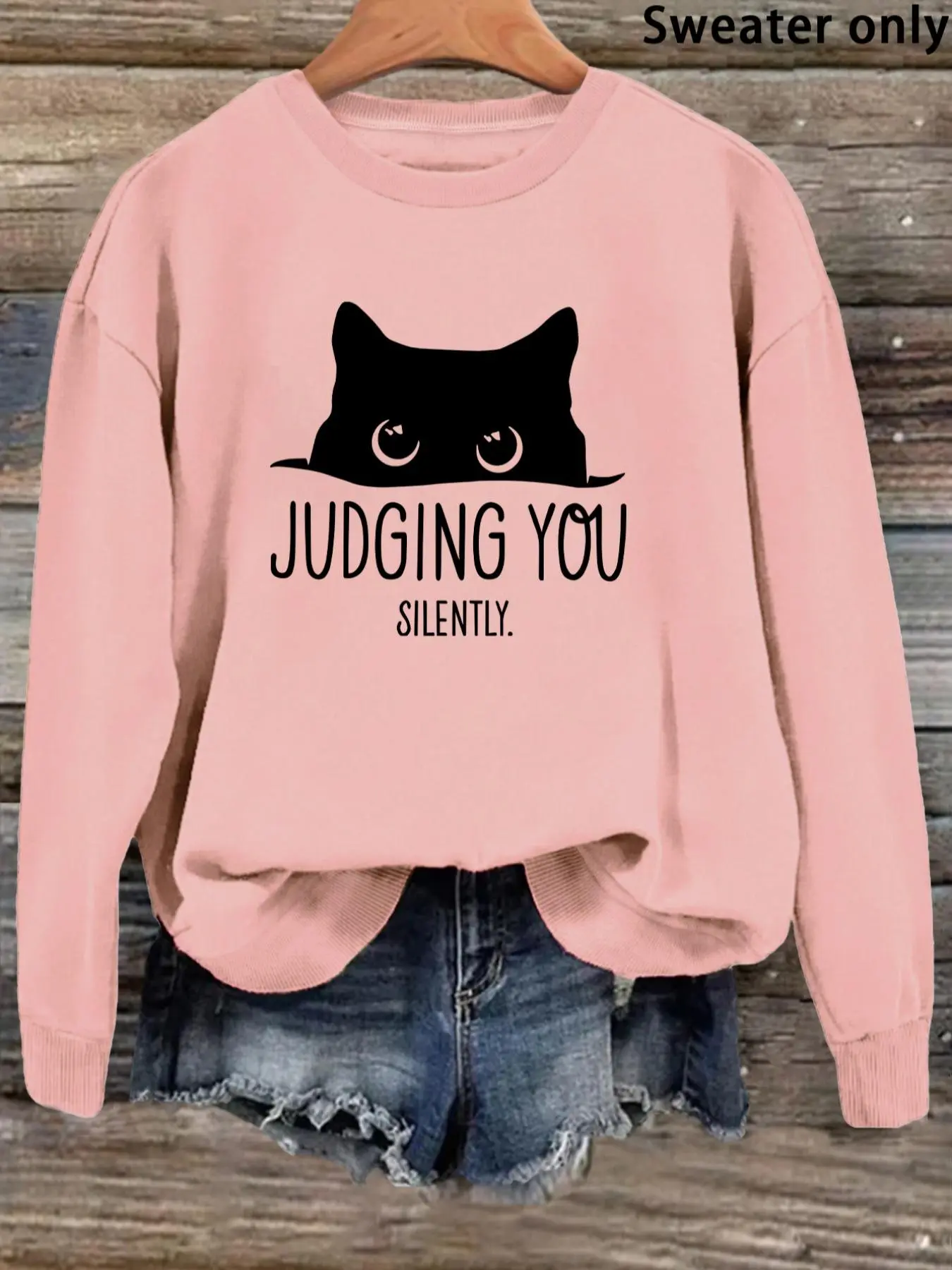 Women's Cat & Letter Print Drop Shoulder Casual Cozy Pullover Sweatshirt, Cute Crew Neck Round Neck Long Sleeve Pullover, Ladies Fall & Winter Clothes, Womenswear Tops, Casual Fitted Sweatshirt, Fashion Sweatshirt