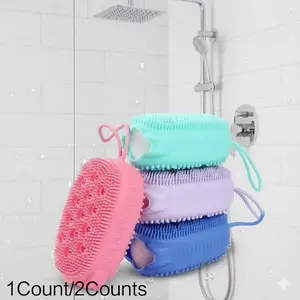 Silicone Soft Bristle Body Scrubber, Gentle Exfoliating Brush for Sensitive Skin, Antibacterial Shower Brush, Travel-Friendly Back Scrubber for Adults and Kids, Deep Cleansing Bath Brush with Long Handle, Exfoliating Bath Tool