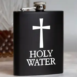 Stainless Steel Wine Bottle with Christian Holy Water Design, Perfect Unique Gift for Men, Colleagues & Friends, Flask
