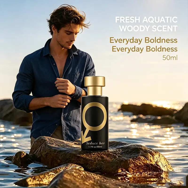 Black Gold Seduce Frape Men's Fragrance Cologne, 50ml, Unique Lemon Ocean Scent (Bright Citrus + Soft Sea Mist), Exclusive Fresh Signature Aroma, Luxury Bottle, Long-Lasting Light Fragrance for Seaside Dinner Dates, Summer Outings, Adults, Liquid