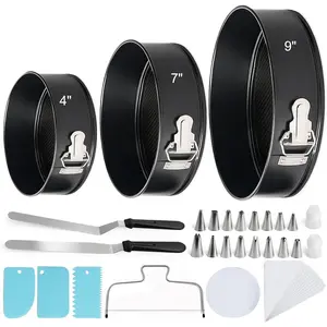 138 count Springform Cake Pan Sets for Baking with Cake Decorating Kit, 3 Round Non-Stick Cake Pans Set (4, 7, 9 inches), Leak-Proof Cheesecake Baking Pans with Icing Tips, Cake Leveler & eBook