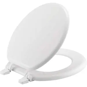Round Enameled Wood Toilet Seat in White