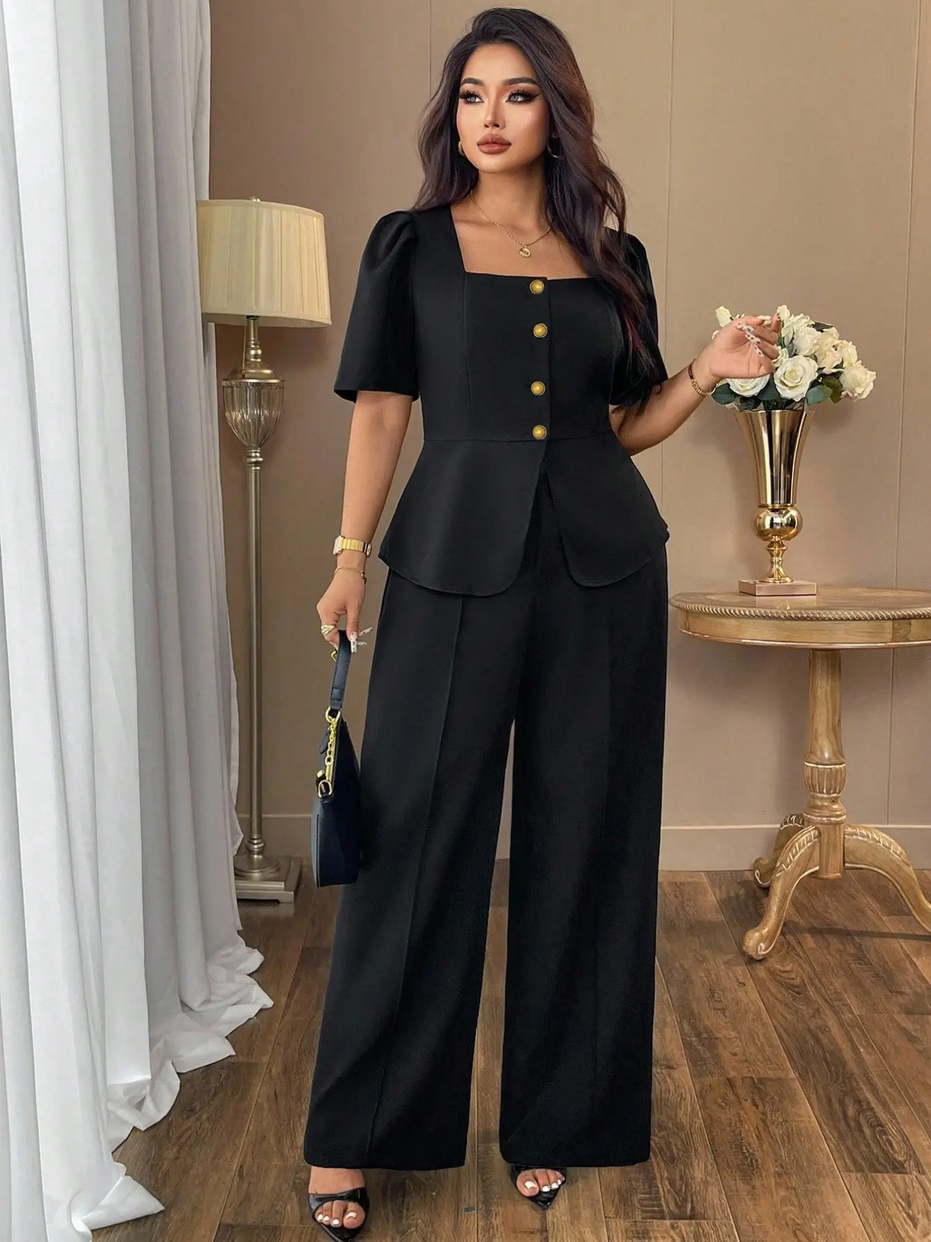 Women's Elegant Chic Minimalist Blazer Set, Suits, Sleeveless Shirt & Ankle-Length Pants, Slim-Fit, All-Season, Business Casual, Perfect for Work & Leisure, Button