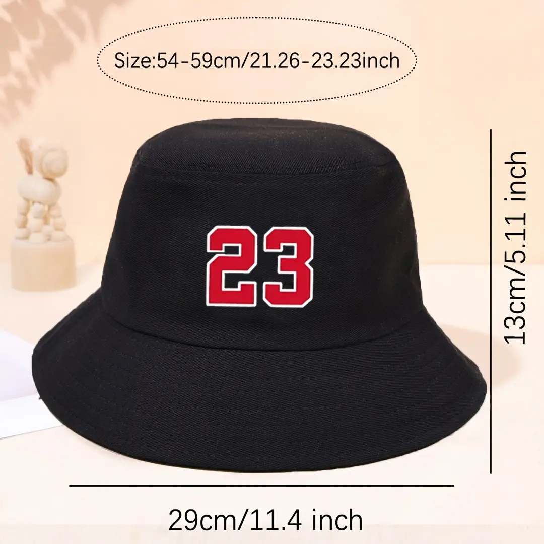 [2pcs Reversible Bucket Hat] 2pcs/1pc Reversible Bucket Hat - Stylish Black & White Number 23 Print Sun Protection Hat |       for Travel, Beach, and Valentine's Day