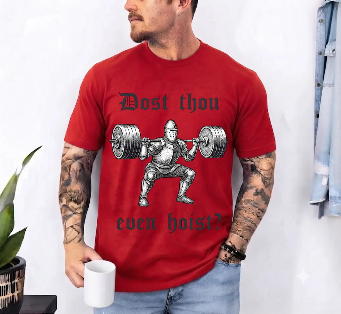 Medieval Gym T-Shirt, Funny Knight Weightlifting Shirt, Medieval Fitness Tee, Funny Gym Shirt for Men, Strength Training Graphic Tee, Gym Gift