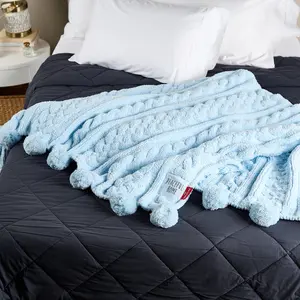 Peace Love World 70x60 Pom Pom Cable Knit Blanket