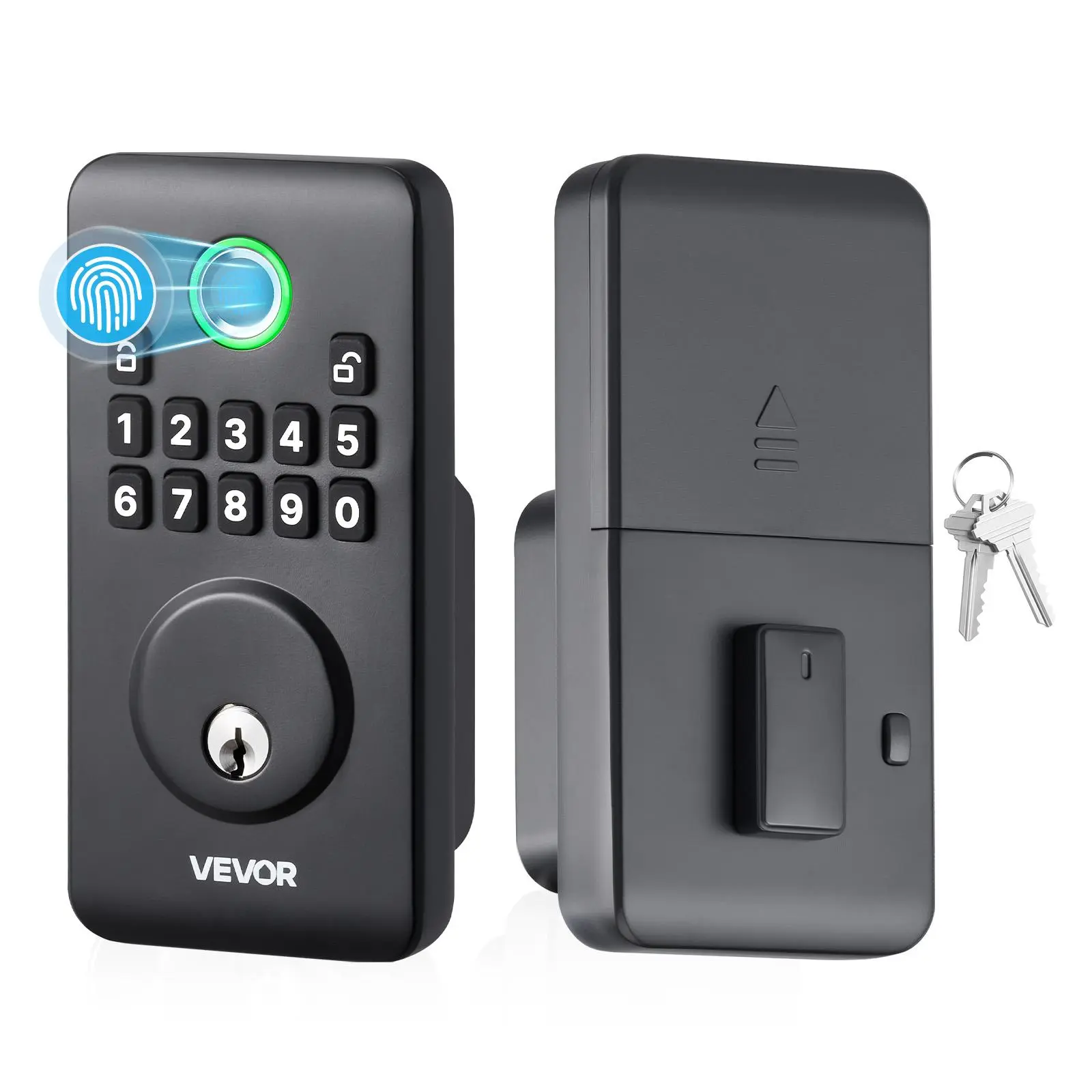 VEVOR Biometric Fingerprint Door Lock, Electronic Deadbolt with Easy-Grip Design, Auto Locking, 1-Time Code, Anti-Peeking Password, Keyless Entry for Home Users, Matte Black (Tool Upgrade)