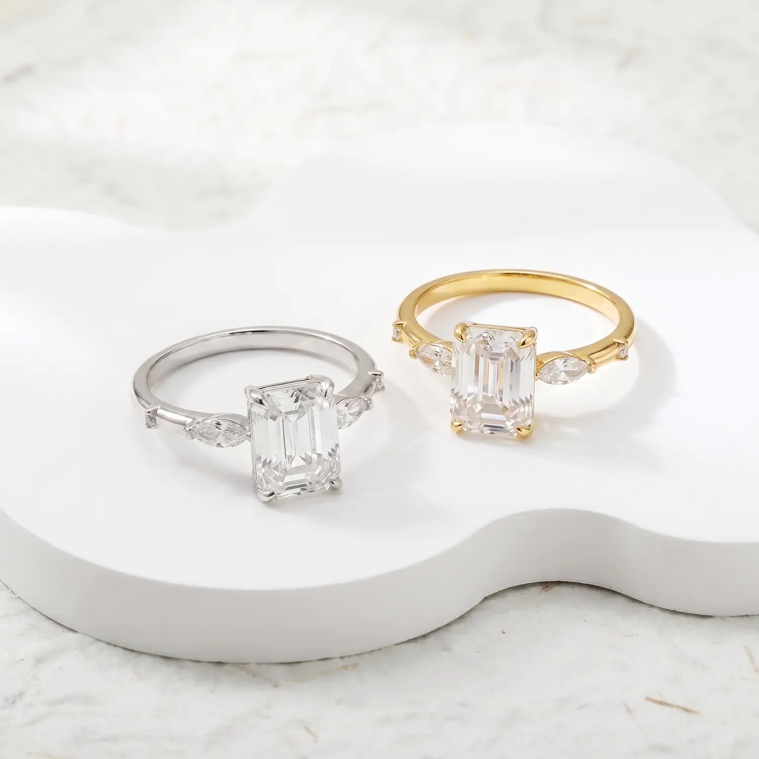 Emerald Cut Engagement Ring 14K Gold & White Gold Plated Wedding Ring For Women 3CT Cubic Zircon