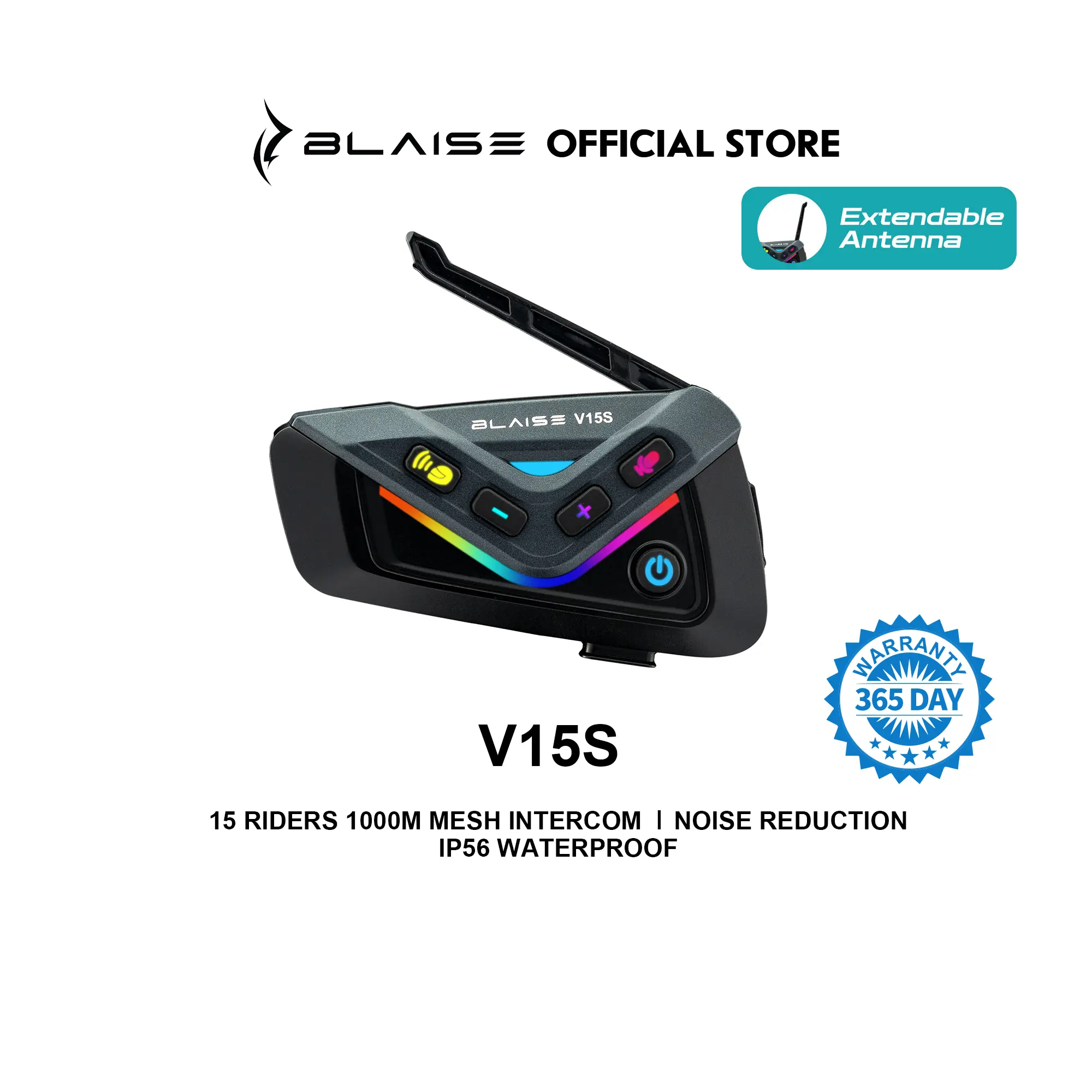 Blaise V15S Motorcycle Bluetooth Headset, 15-Rider MESH Intercom