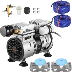 VEVOR Pond Aerator, 550W Power, 5.2CFM for Up to 3 Acre 50' Lake, Includes 3/4 HP Compressor & 2 100' Weighted Tubings & 2 Diffusers, Air Compressor for Deep Water Oxygen Circulation