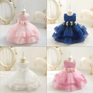 Ready Stock 1-5y Girls Princess Dress Floral Decor Sleeveless Crew Neck Summer Layered Dress,Perfect for Party Activities Gift C2372