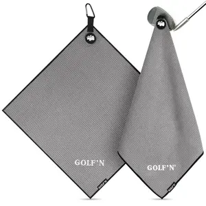 Golf'N Microfiber Towel - Magnetic Golf Towel Gray 18" x 18" Golf Towels for Golf Bags with N52 Heavy Duty Magnets, Carabiner Clip & Cross Stitched Reinforced Loop, Premium Golf Accessories