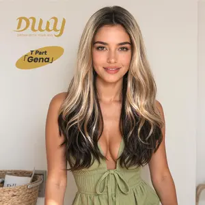 [CLEARANCE SALE] Gena -DWY Lace Front Middle Part Long-Length Straight Black Honey Balayage Glueless Synthetic Christmas wigs for women 26 Inches