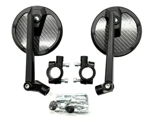 Mirror Kit, Round Face, 100mm with Tinting, Carbon Fiber Back and Black Stem, Fully Adjustable, Includes Mounts and Hardware (Part #16121-K) Fits