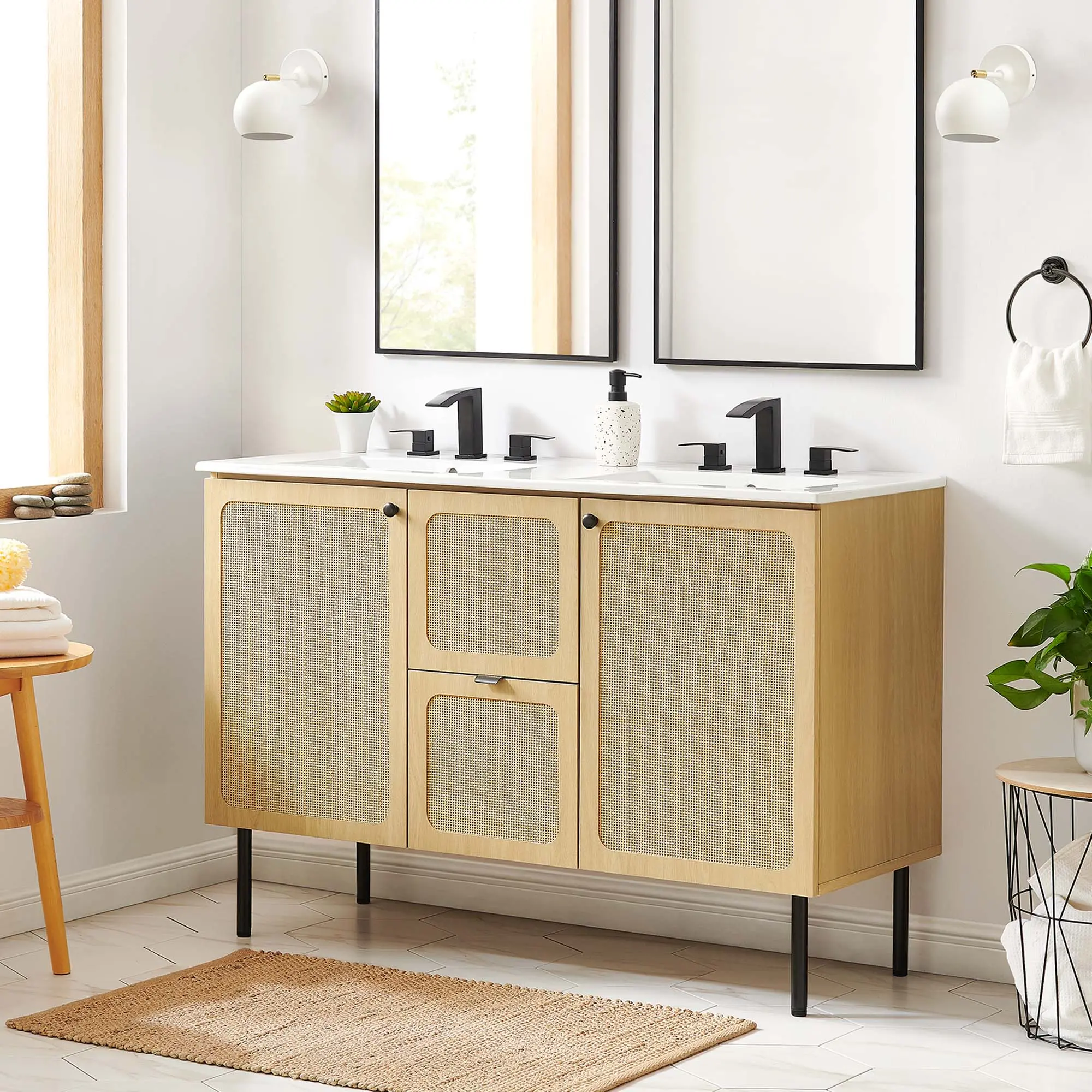 Chaucer 48" Double Sink Bathroom Vanity in Oak White
