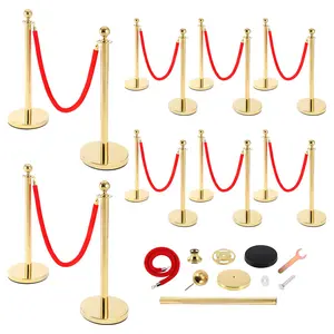 GARVEE Set of 8 Golden Stainless Steel Stanchion Posts with Velvet Ropes and Fillable Bases, Ideal Crowd Control Barriers for High-End Venues, Museums, and Event Spaces