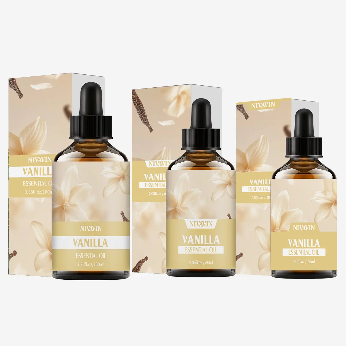 Nivanin Vanilla Essential Oil Set, Pure Oil, 30ML/60ML/100ML Liquid Fragrance, Scented Body Oils, Plant Extracts, Ideal for Skin & Hair Care, Home Office Gift, Body Care, Perfumed Body Oil, Essence Oil