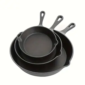 3pcs Small Flat-bottomed Pan Set for Omelette without Oil Smoke, Cast Iron Skillets, Cast Iron Physical Non-stick Pancake Pan, Household Induction Cooker and Gas Stove Universal Cast Iron Pot, Cast Iron Cooking Utensil Set with Pre-seasoning Frying Pan