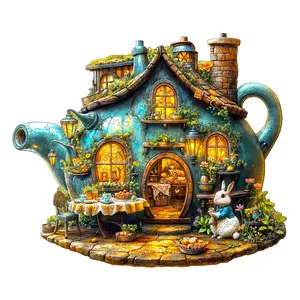Rabbit's Teapot Wooden Jigsaw Puzzle for Adults and Kids Unique Shape Animal Wood Puzzles Challenging Puzzle, Family Game Creative Gifts，Laser-Cut Durable HDF Wood Puzzle