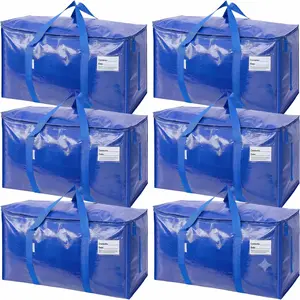 6 Pack Extra Large Heavy Duty Moving Bags with Dual Zippers, Reinforced Handles & Clear Tag Pocket, 24 Gallon Waterproof Foldable Storage Totes, Sturdy Moving Box Alternative for Space Saving, Clothing Packing, College Dorm & Travel Supplies