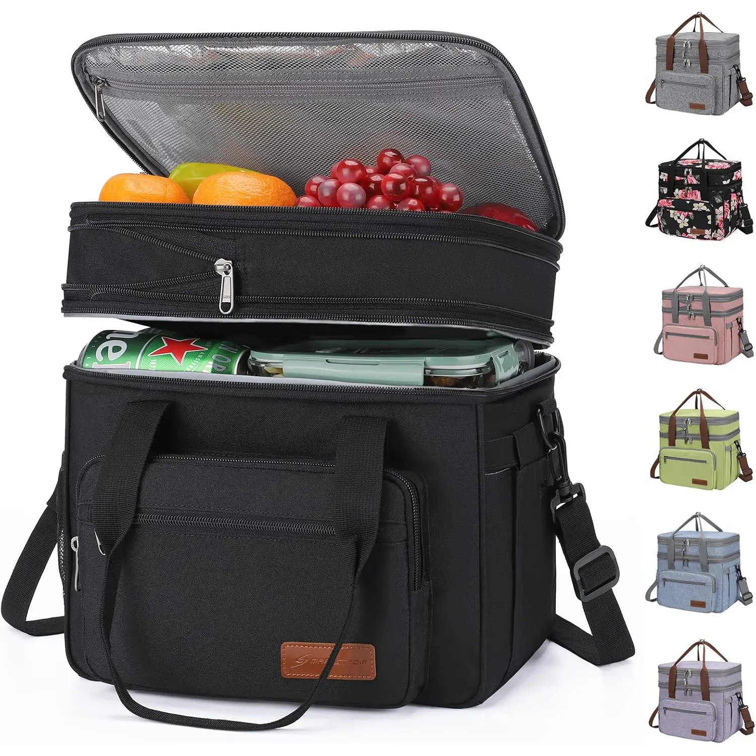 23L Insulated Lunch Box, Expandable Double Deck Cooler Bag