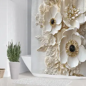 1/4 piece floral design bathroom set, Shower curtain sets, including soft floor mats, toilet seat cushions, shower curtains, floor mats rebound well, absorb water, non slip, ideal for gift giving, Bathroom Decoration Accessories
