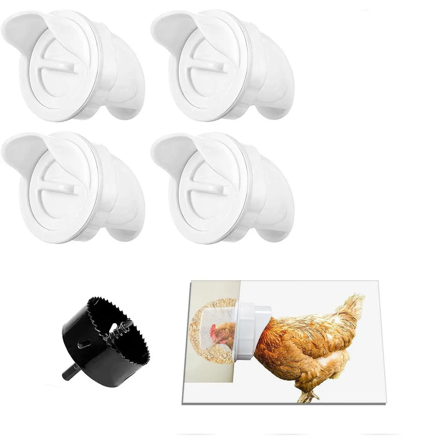 DIY Chicken Feed Automatic Feeder, Zero Waste Design, Four Hole Poultry Feeder, Gravity Auto Feeder with Anti-Collision Mouse Guard, Waterproof, Feeding Tools, Supplies