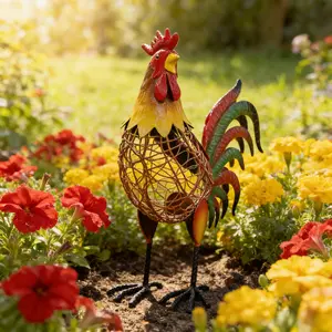 Rooster Garden Light - Metal LED Garden Light, Warm Light Statue, suitable for outdoor trail, lawn and yard decoration.