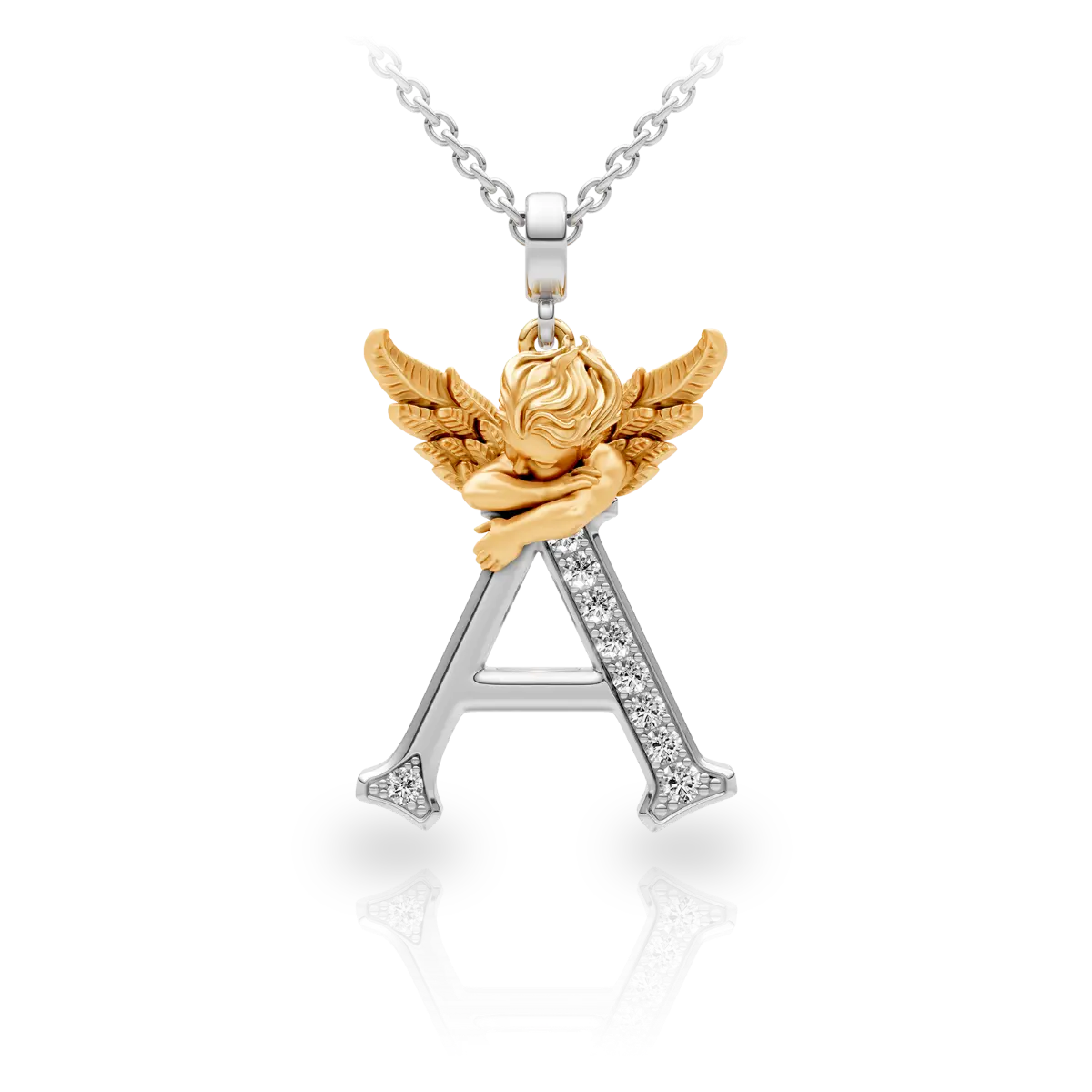 14K Gold Plated “My Angel” 26 Alphabet Necklace Collection with Simulated Diamond Pendant Size 18 Inches Upgraded Box Clasp with Safety Lock Halloween Gift
