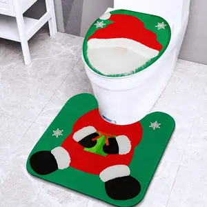 Christmas Bathroom Mats Set, Soft Fuzzy Non-Slip Bath Rugs, Background Santa Design, 2 Pieces, Ideal for Toilet & Shower Use