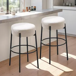 Boucle Swivel Bar Stools Set,30" Modern Counter Height Stools with Round Seat & Metal Leg for Kitchen Island, Home Pub