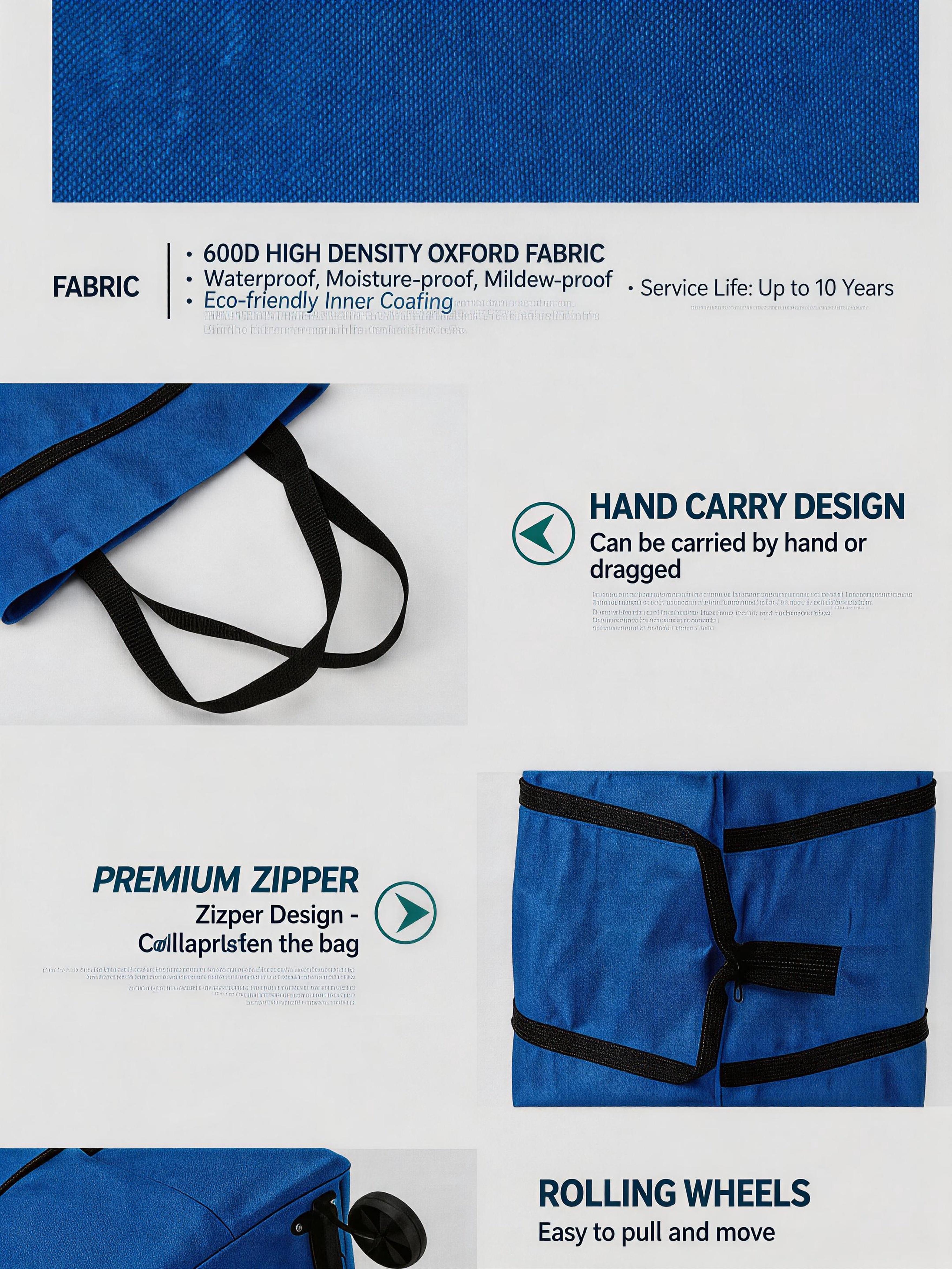 Foldable Shopping Bag with Wheel, 1 CountPortable Collapsible Large Capacity ShoppingBag, Retractable Shopping Bag with Wheel,Foldable Shopping Cart,Shoulder bag,Home Organizer for DailyUse, Grocery Bag Carrier,Picking Up Packages