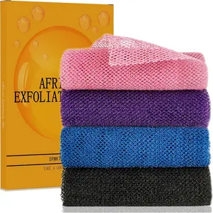African Exfoliating Net, 4 Pieces African Net Sponge, Nylon African Bath Sponge Net, African Net Long Net Bath Sponge Shower Body Scrubber シューマン