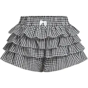 Women's Plus Size Y2k Gingham Plaid Mini Shorts Tiered Layered Ruffled Shorts